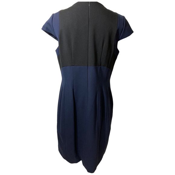 Antonio Melani Sheath Dress Womens 14 Navy/Black Cap Sleeve Stretch V Neck - Picture 2 of 9